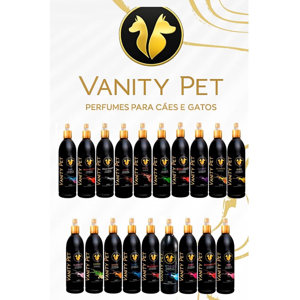 Perfume para Cachorro e Gato Vanity Pet 500ml Colônia Pet Desodorante Longa Duração Várias Fragrâncias