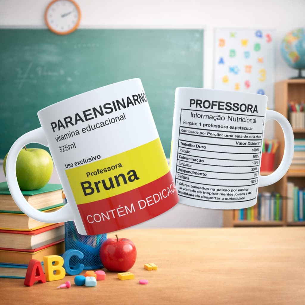 Caneca Porcelana Professora Meme Remédio Bula Porcelana