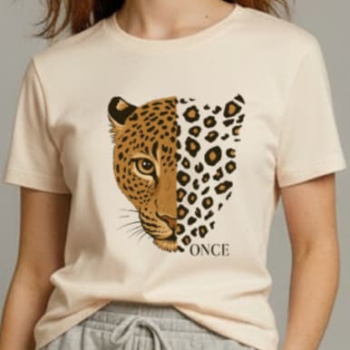 Camiseta Blusinha Feminina 100% Algodão com Estampa Onça Once Animal Print