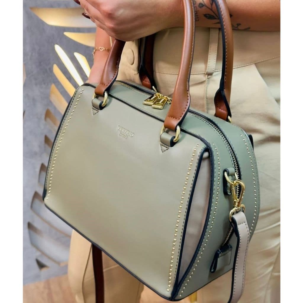 Bolsa Feminina Veryrio Couro Luxuoso Baú Espaçosa Duas Cores Alça de Ombro e Transversal