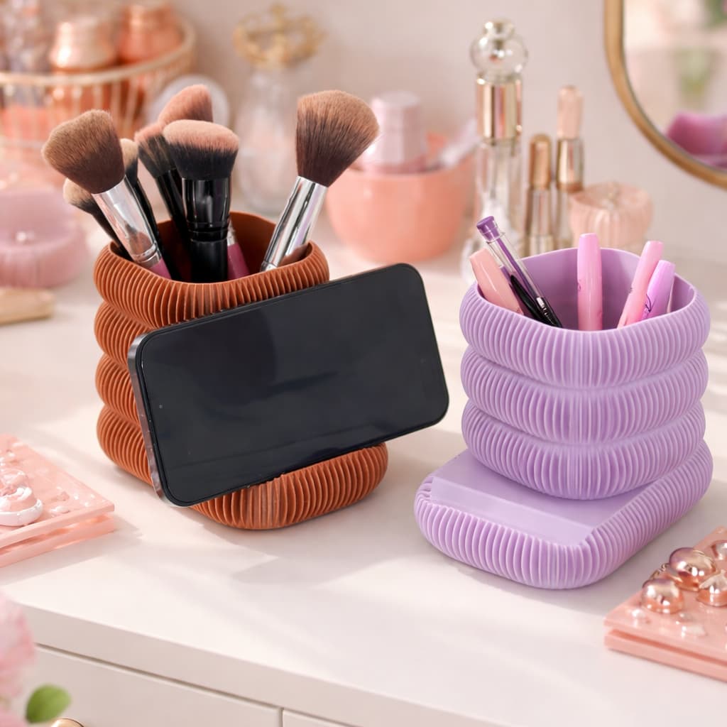 Porta Pincéis Caneta Lápis Com Suporte Para Celular 2 em 1 Pincel Maquiagem Porta Treco Organizador