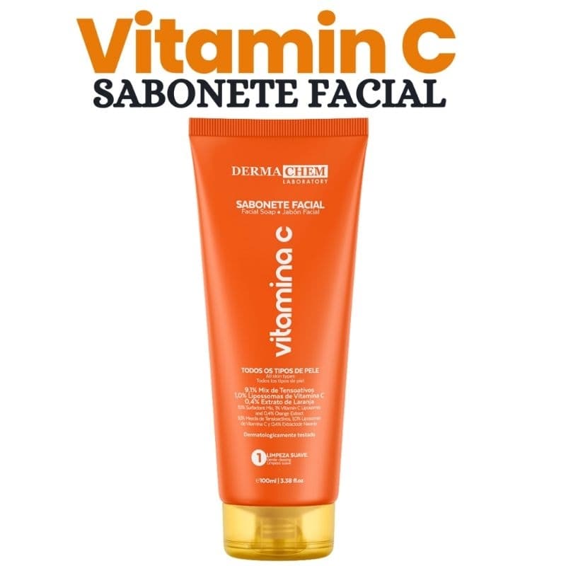 Sabonete Facial Dermachem Vitamina C 100ml - Limpeza e Esfoliação, Renovação Celular, Clareamento da Pele