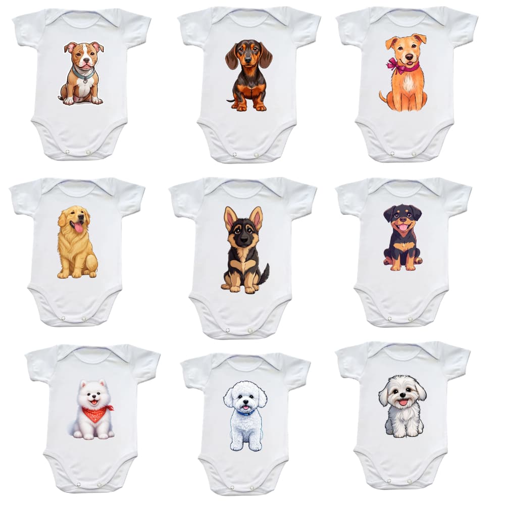 Body Bebê Cachorrinho Fofo Raças de Cães Roupa Bebê Algodão Recém Nascido Body Bebê Dog Pet