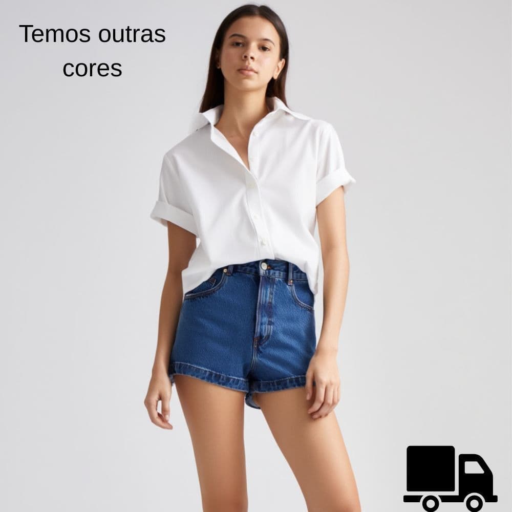 Camisa Feminina de Botão Manga Curta Branca Blusa Casual  Estilosa Fresquinha Dia a Dia Versátil