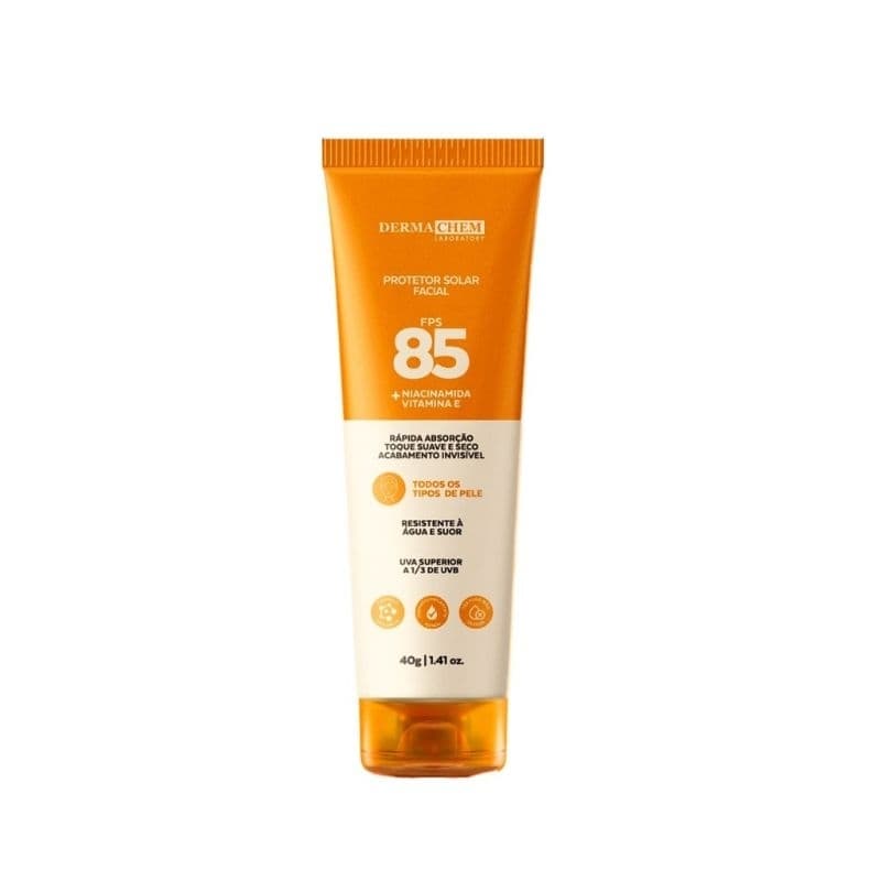 Protetor Solar Facial FPS 85 Dermachem 40g Niacinamida Vitamina E | Toque Seco Anti Oleosidade Resistente à Água