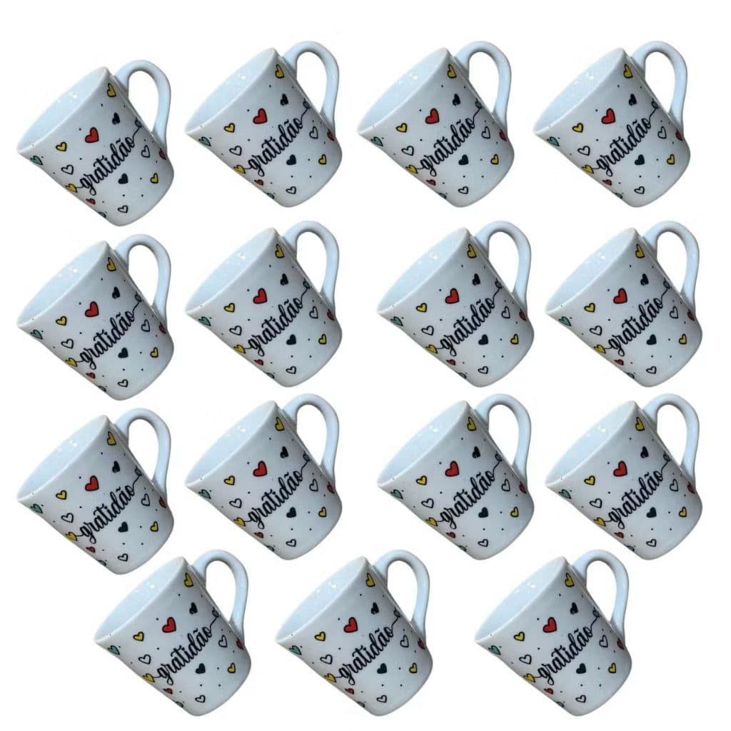 Jogo 15 Caneca Porcelana Frases Gratidao Xícara Chá Personalizada 120ml