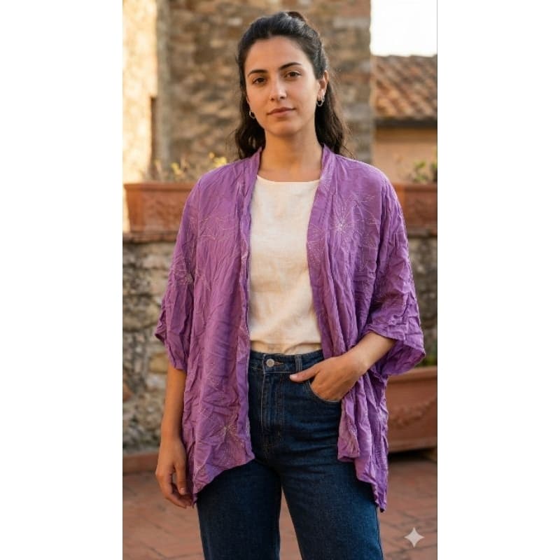 Kimono Feminino Lilás Bordado – Modelagem Ampla (Tamanho G) - Novo