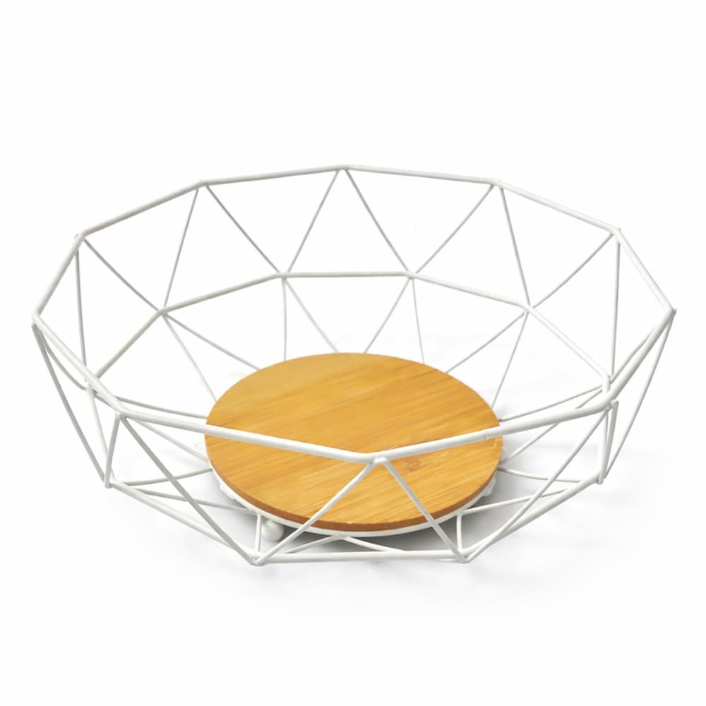 Fruteira Geométrica Bsmix Premium Branca Com Base Em Madeira Branco