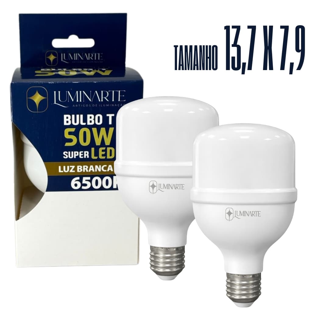 Kit 2 Lâmpadas Led 50W Bulbo 6500k Branco Frio(LUZ BRANCA) E27 Bivolt Inmetro Econômica - Luminarte