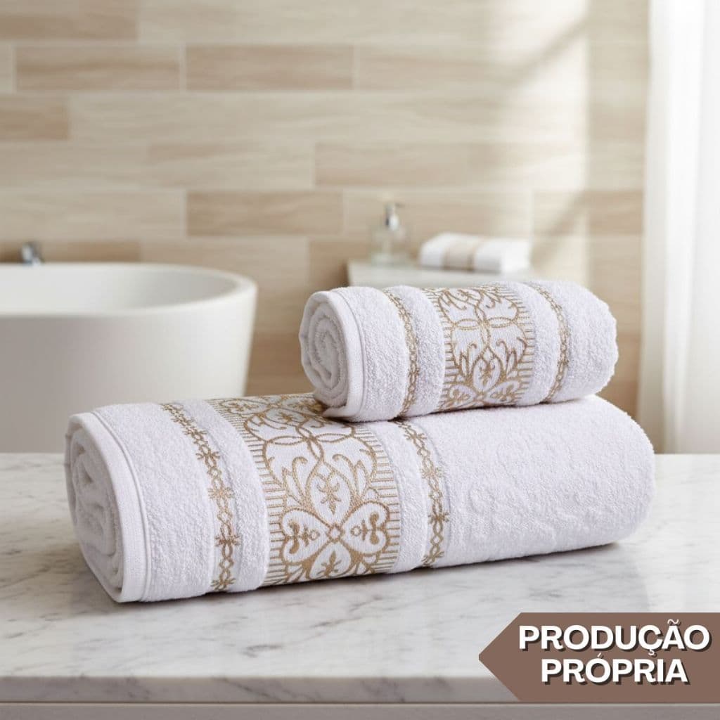 Kit Toalhas Munique 1 Banho + 1 Rosto Alta Absorção Jacquard 100% Algodão