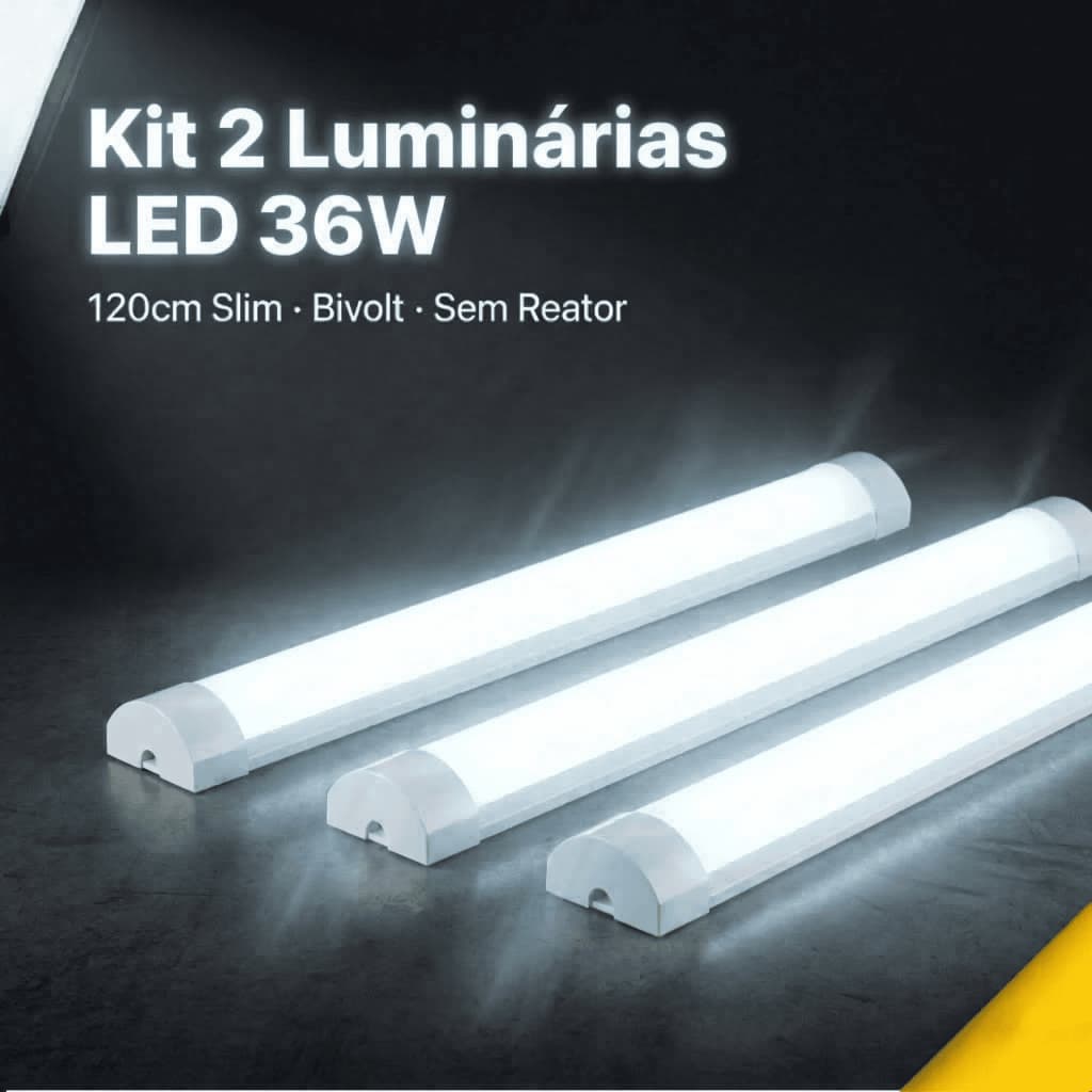 Kit 2 Luminárias LED Galaxy Led 36W Bivolt Branco Frio 6500K Slim Sobrepor Teto Comércio Casa