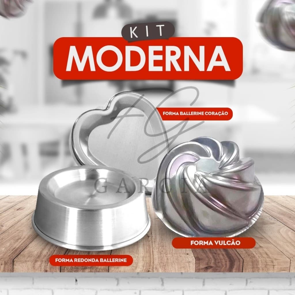 Kit de Assadeiras de Bolo Decoradas, Forma Vulcão. Forma Redonda e Forma de Bolo Coração Ballerine