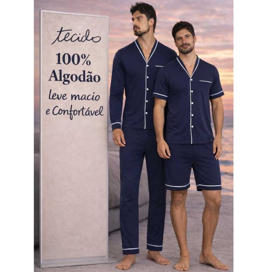 Kit 2 Pijamas Americanos Masculino Cirúrgico, Hospital De Algodão Aberto Botões