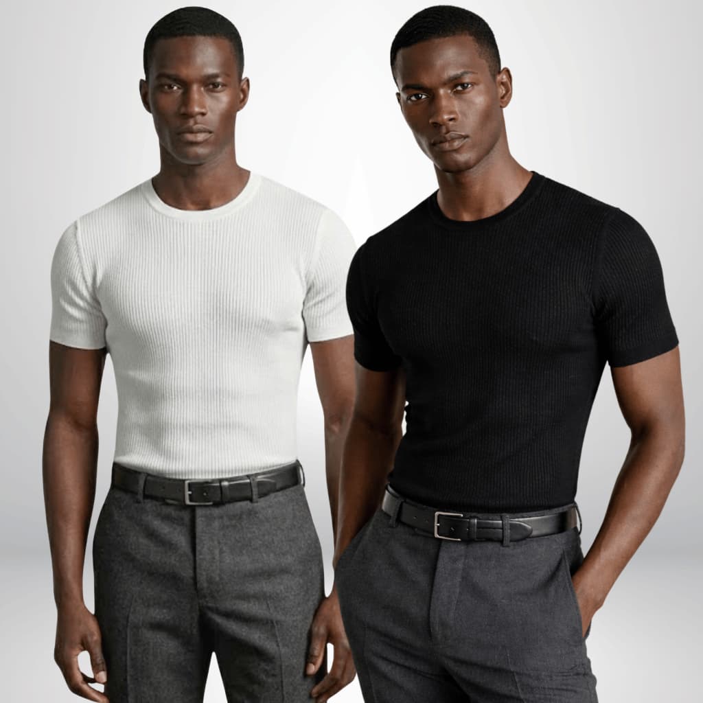 Kit 2 Camisetas Masculinas Canelada Ribana Slim Premium Básica