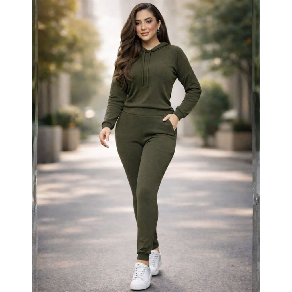 Conjunto Feminino Lanzinha Abrigo Inverno Blusa com capuz E Calça Frio