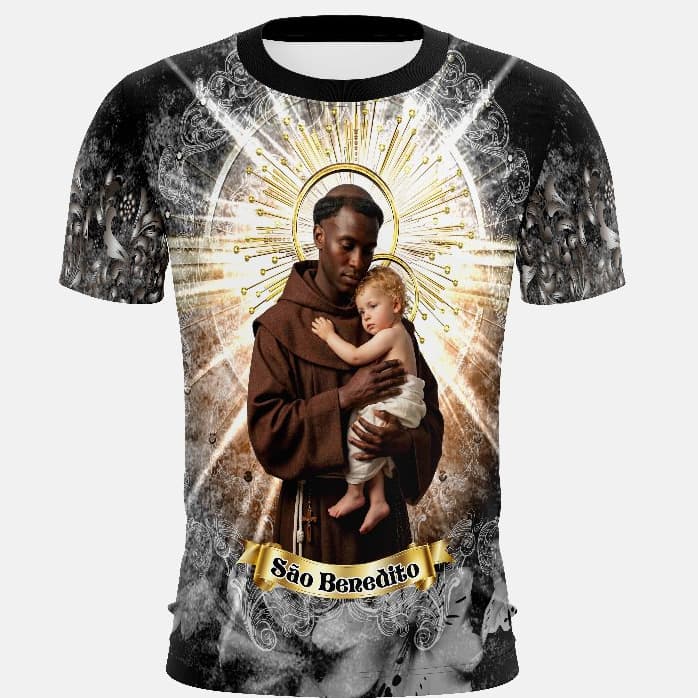 CAMISETA PIQUINININHO DE LÉGUA SÃO BENEDITO RELIGIOSA CAMISA CATÓLICA