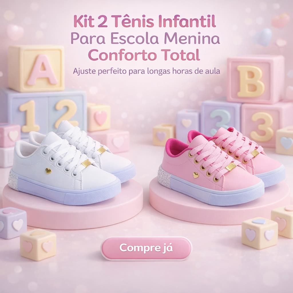 Combo 2 Tênis Infantil Menina Confortável Passeios e Uso Diário 25 ao 33 Pronta Entrega