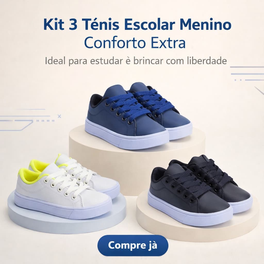 Kit 3 Tênis Menino Confortável | Resistente Ideal Para Estudar e Brincar Do 25 ao 36 | COMPRE JÁ!