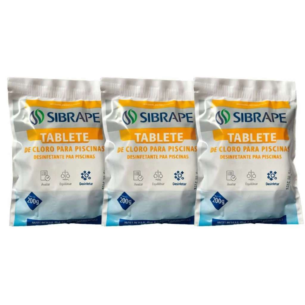 Kit 3 Pastilhas de Cloro Sibrape 200g Tricloro Tablete para Piscina
