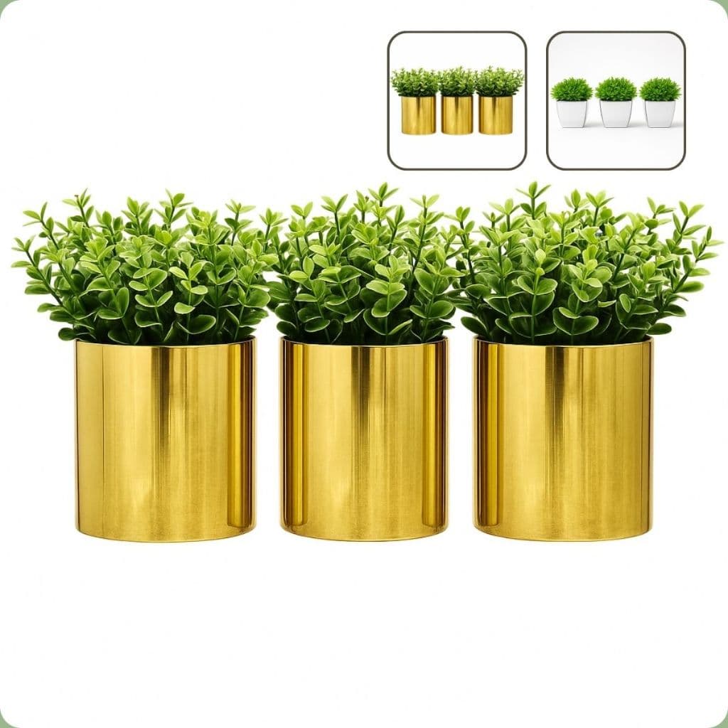 Decoração Sala Rack Kit 3 Vasinhos Com Planta Montado