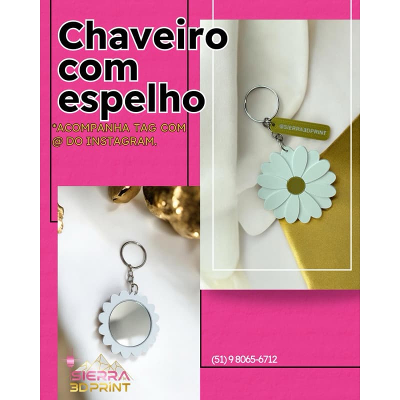 15 UN Chaveiro com espelho Margarida | chaveiro de flor | Espelho lembrancinha