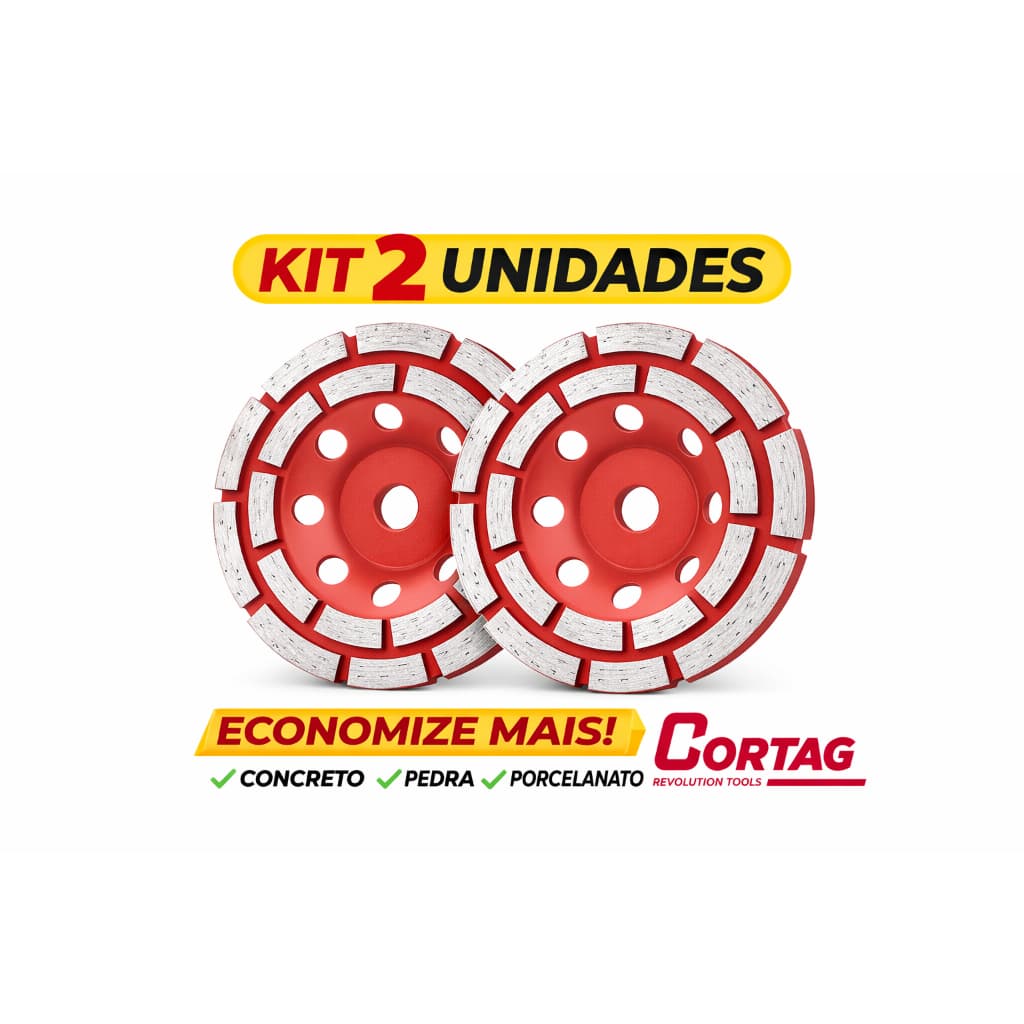 Kit 2 Discos Diamantado Turbo 4 Pol Desbaste Concreto Granito Alta Performance Cortag