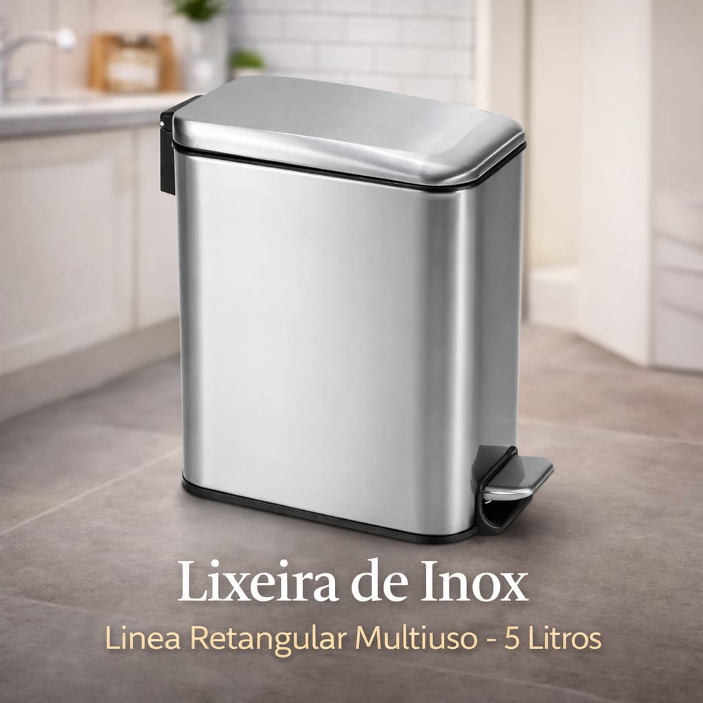 Lixeira Inox 5 Litros Retangular Pedal Balde Removivel Anti Odor Tampa Cozinha Banheiro