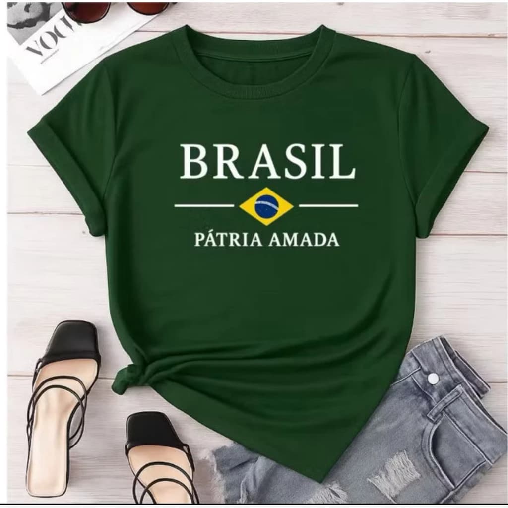 Camisa Camiseta Blusa Brasil  Copa Do Mundo 2026  100% Algodão Casual Feminina Brasil  Pátria  Amada