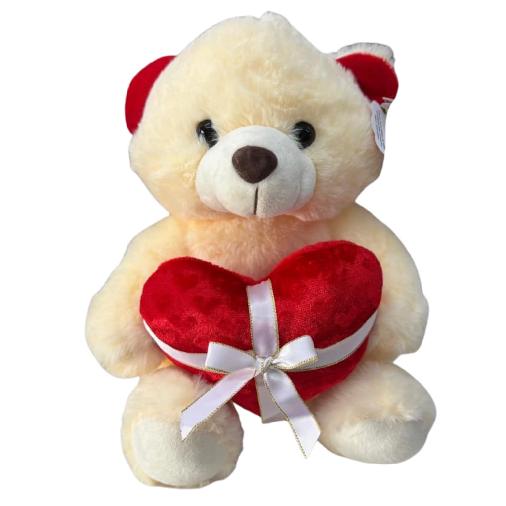 Ursinho de Pelúcia Coração + Laço Amor Presente Perfeito Decoração Páscoa Amor Namorados Branco