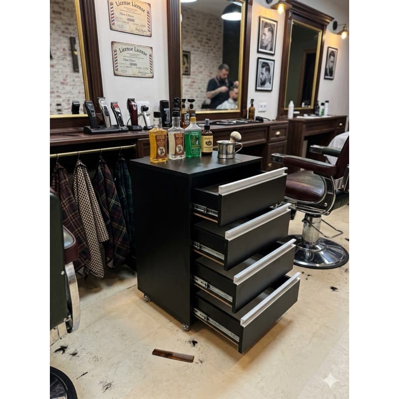 Gaveteiro Grande Para Barbearia Premium 100% MDF Reforçado Com Rodinhas Vai Montado Branco e Preto