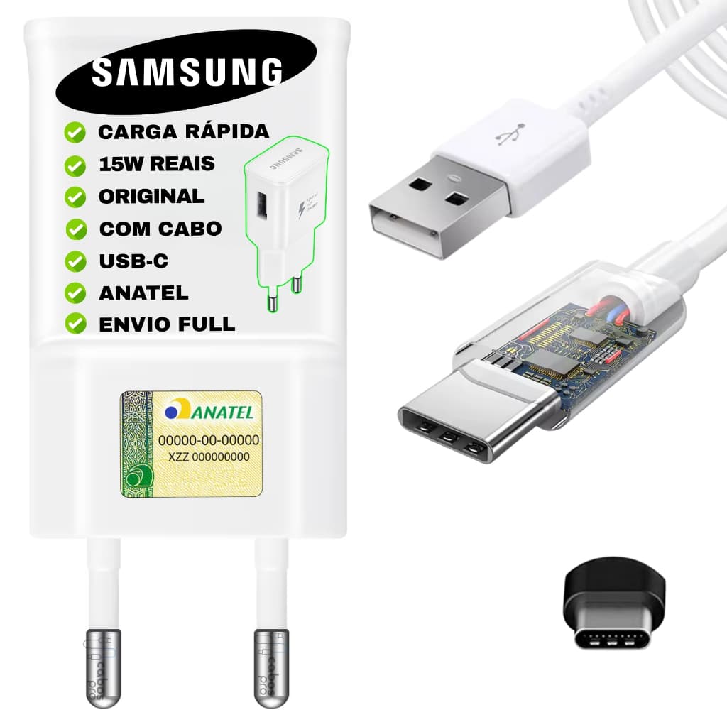 Carregador ORIGINAL Samsung s20fe a13 a23 a24 a53 s8 s9 s10
