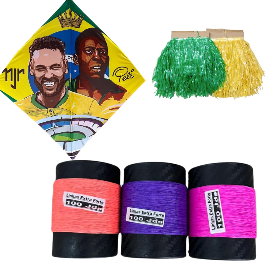 Pipa papagaio flechinha 38x38cm kit exclusivo, 10 Pipas sortidos + 3 potes de Linha de 100 jardas + 10 rabiolas