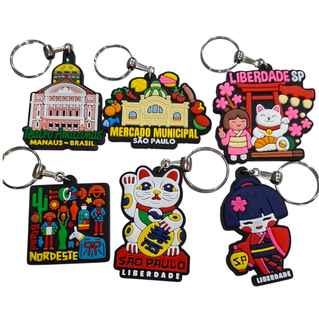Kit Chaveiros Emborrachados Turísticos Brasil 🇧🇷✨ – São Paulo, Liberdade, Mercado Municipal 🏛️🎎 Souvenirs