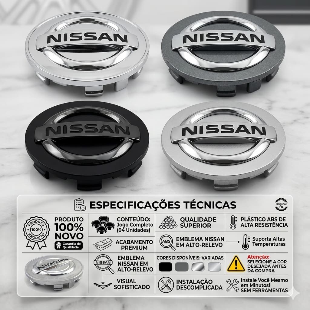 KIT 4 Calota Calotinha Carlota Miolo Centro De Roda Nissan March Versa Sentra Kicks Livina Tiida Frontier