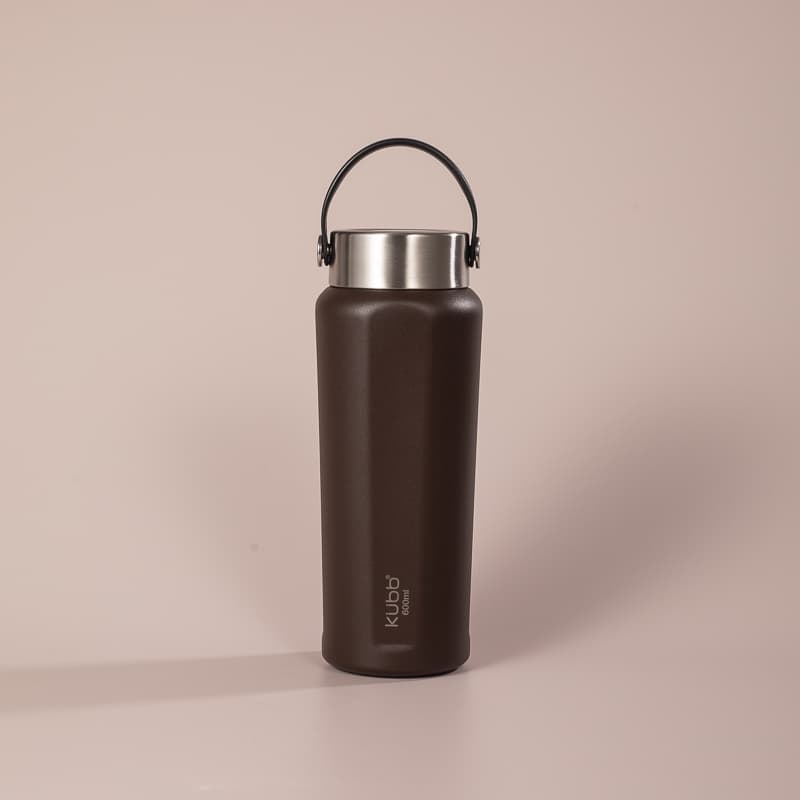 Garrafa Térmica Marrom 600ml Inox Fosca Personalizada Bebida Gelada Quente Parede Dupla Escritório