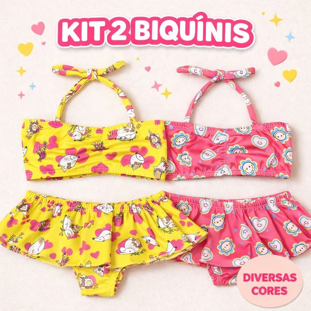 Kit Biquíni Infantil Menina Conjunto Com Saia Moda Praia Piscina Natação Verão Estampado Conforto