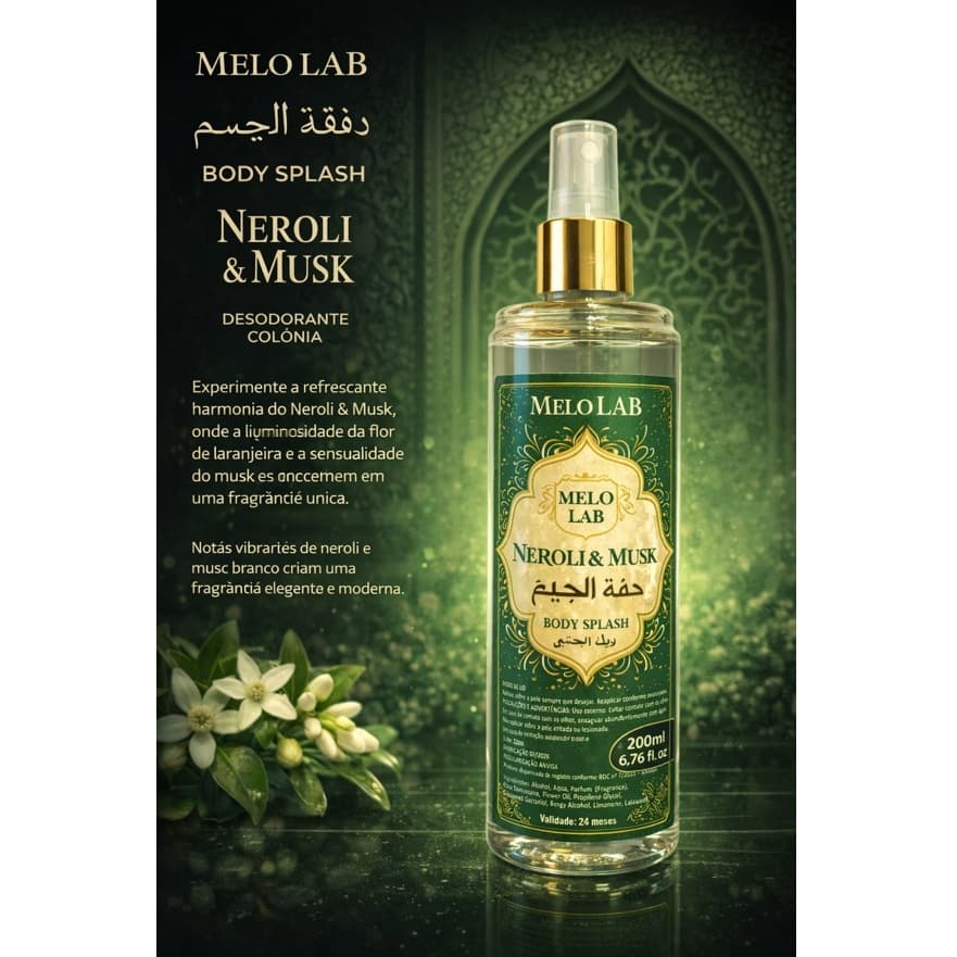 BODY SPLASH ARABE MELO LAB 200ML CADA  NEROLI E MUSK.