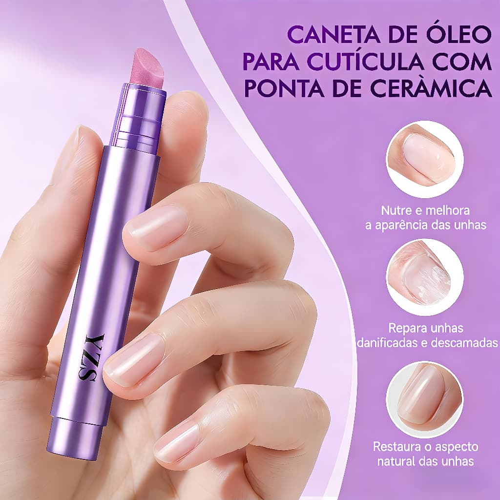 Caneta 3 em 1 para Cutículas – Óleo Hidratante com Ponta de Cerâmica para Unhas Secas