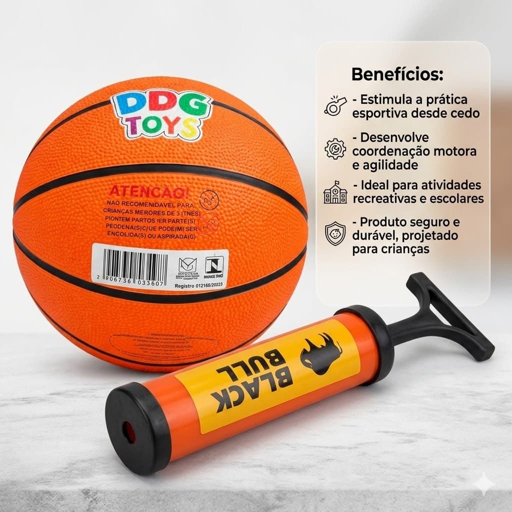 Bola Basquete Infantil Antiderrapante Texturizada Com Bomba de Ar Alta Durabilidade Jogo Esportivo