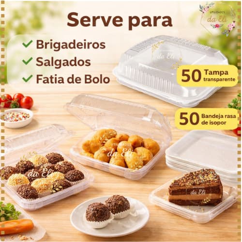 Bandeja de Isopor + Tampa B1 Rasa Brigadeiro salgados lanches  KIT com 50 UNIDADES