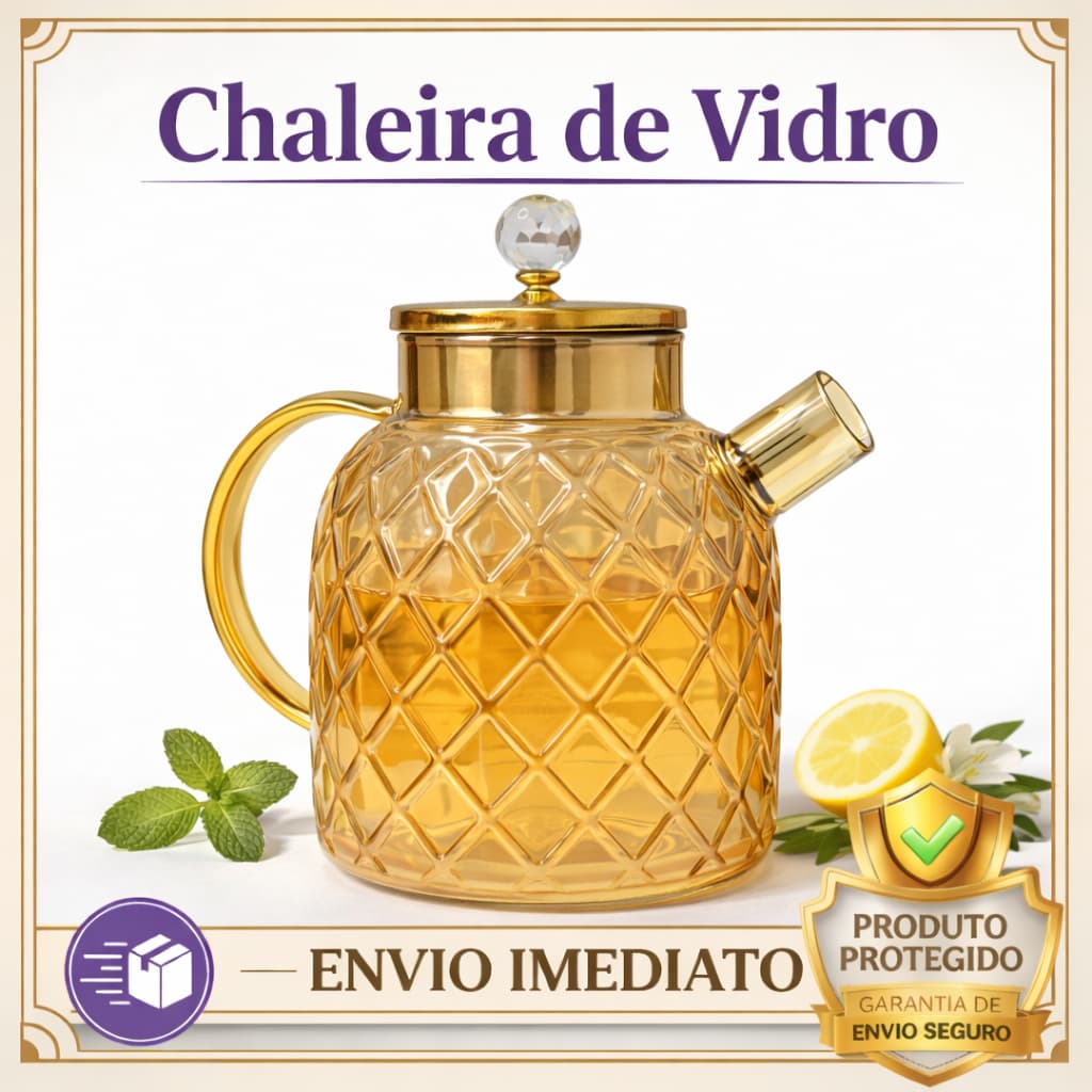 Chaleira de Vidro Âmbar 1,8L com Infusor Inox – Vai ao Fogo Bule Chá Suco Cozinha