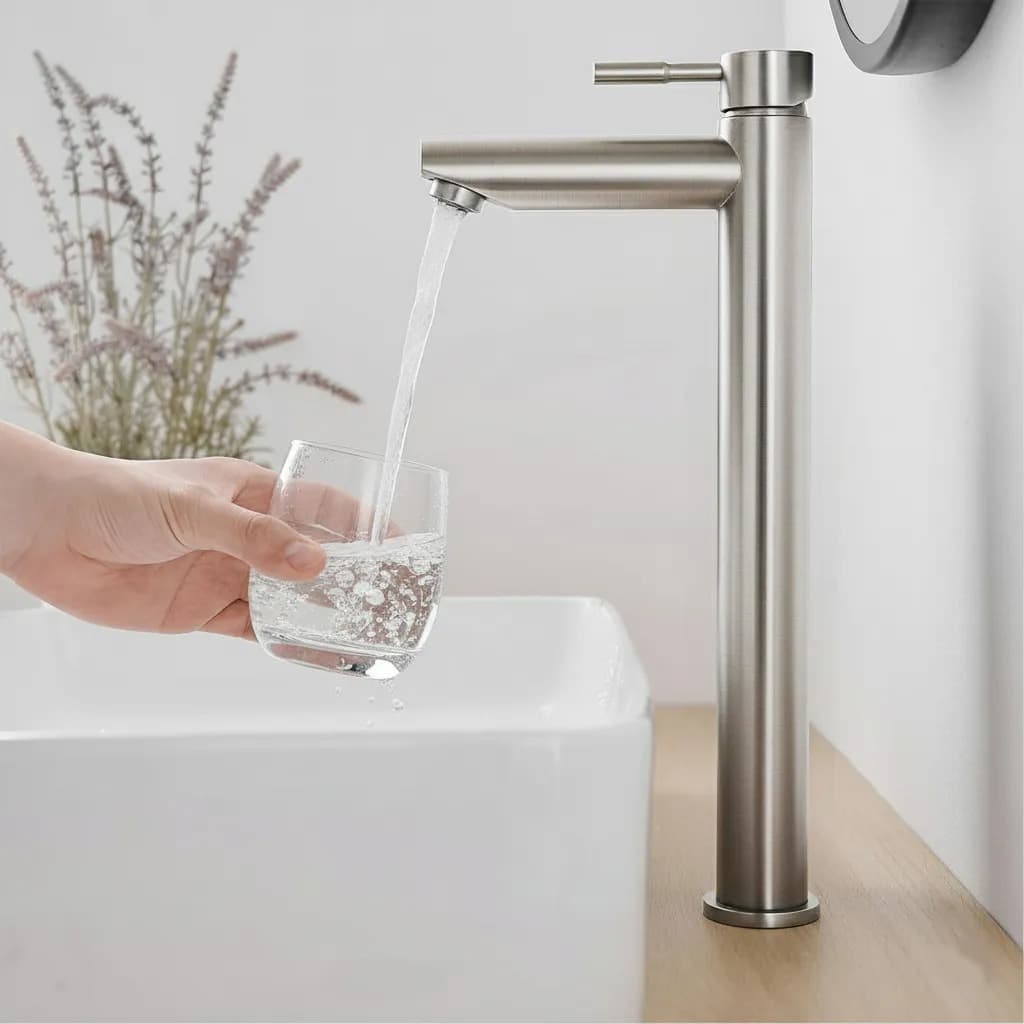 Torneira P/ Banheiro Bica Alta Metal De Aço Inox