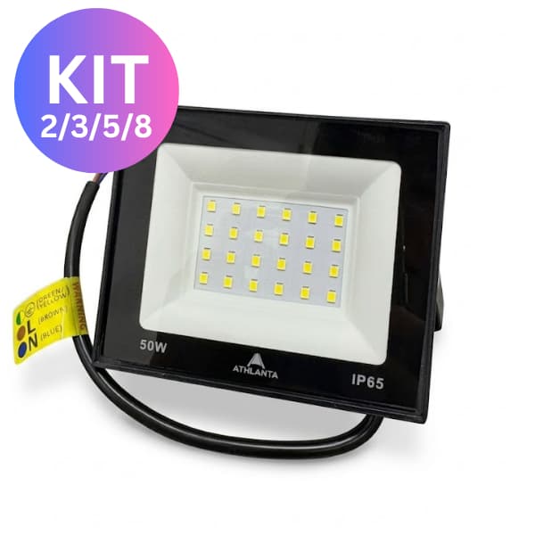 Kit 2/3/5/8 Refletor Led 50W Branco Frio Bivolt IP65 10x9cm