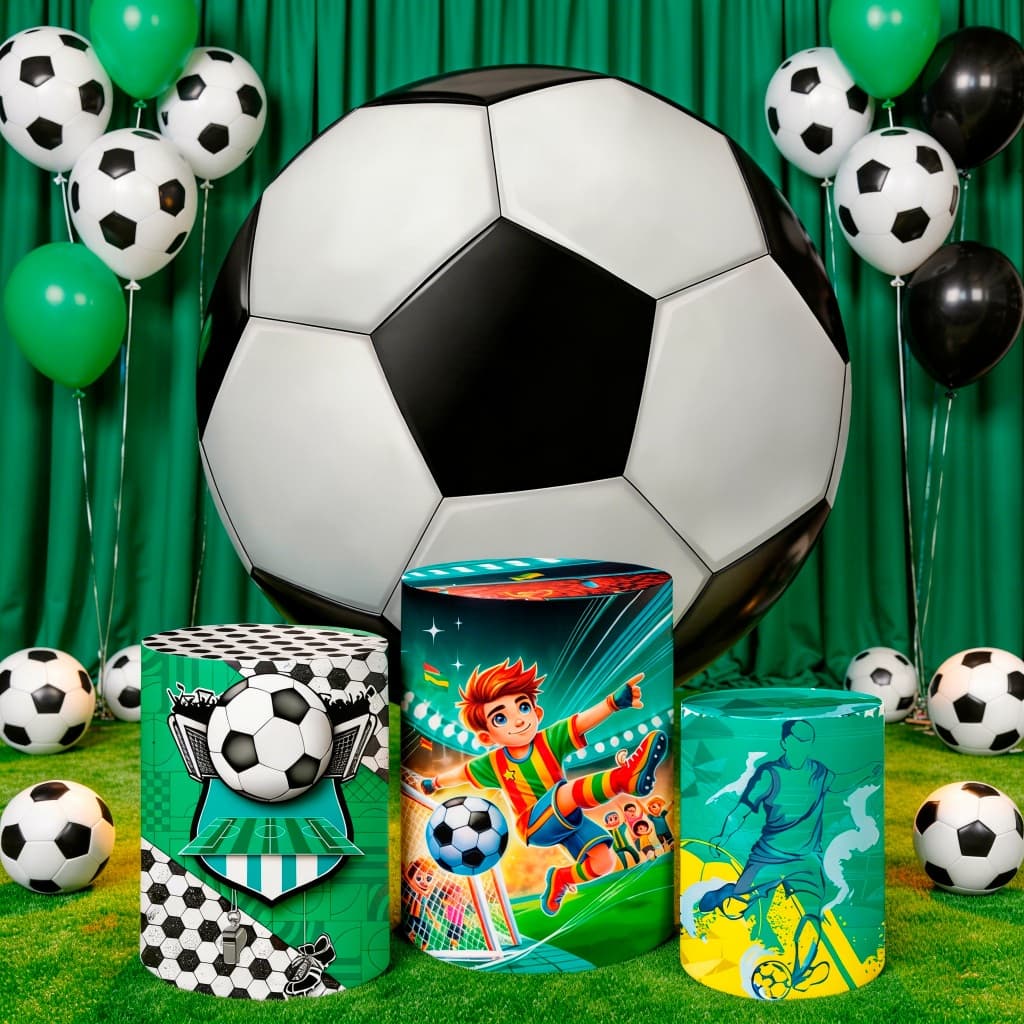 Capas Trio Cilindros Painel Redondo Futebol Bola Gol