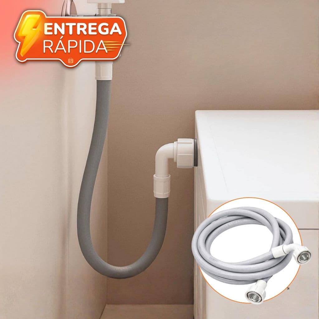 Mangueira de Entrada Máquina Lavar Reforçada 1.20M 2M 3M Agua Lavadora Cinza Universal Compatível