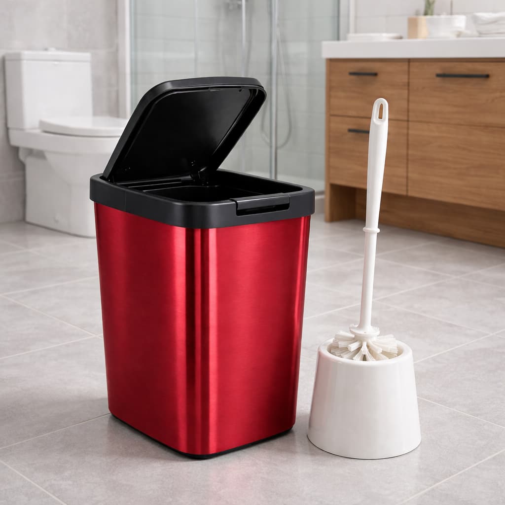 Lixeira Metalizada 9L com Tampa e Escova Sanitária Banheiro Limpo Organizado e Elegante Moderno