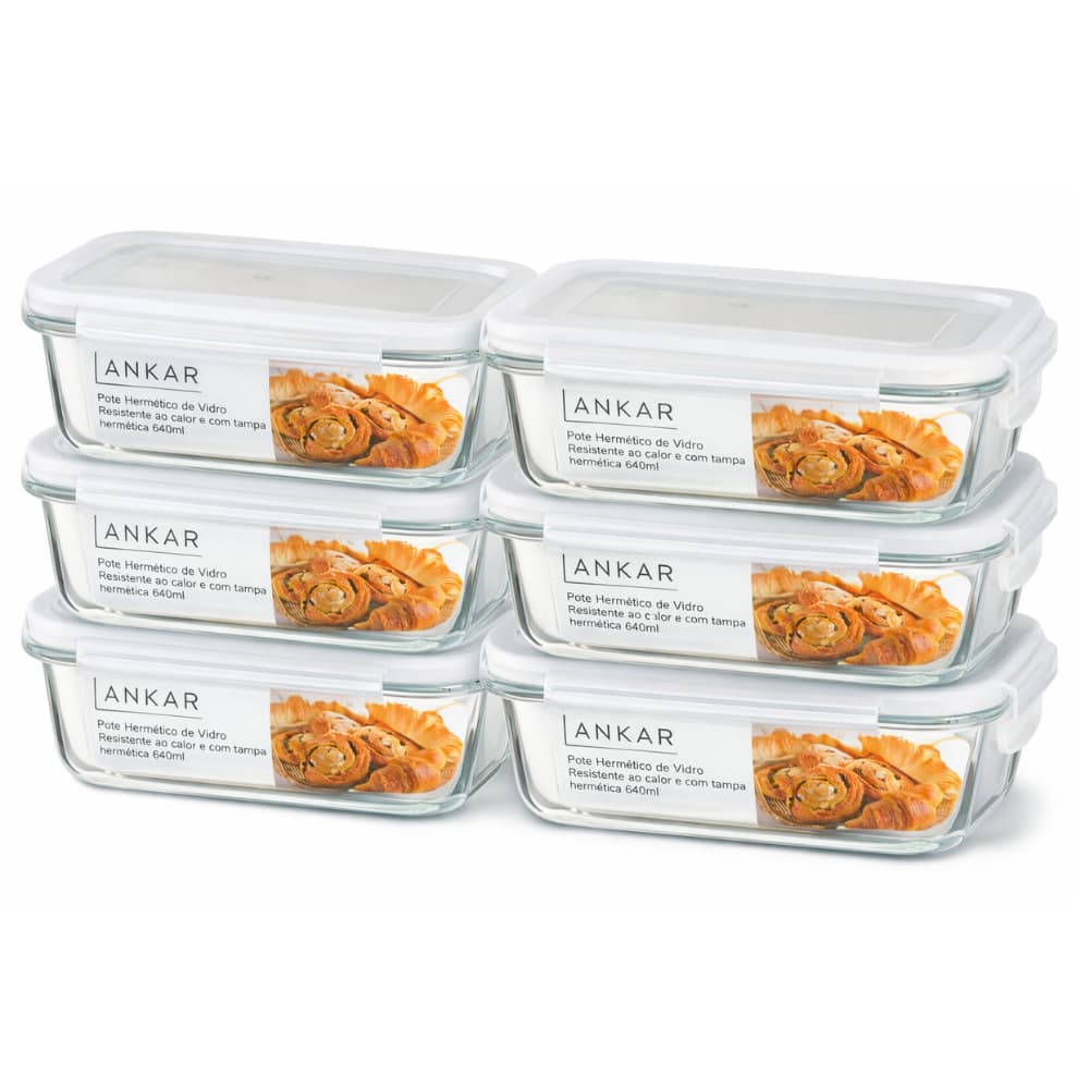 Kit 5 e 10 Potes Herméticos de Vidro Borossilicato 640ml com Tampa Trava Lankar - Anti Vazamento, Freezer e Microondas