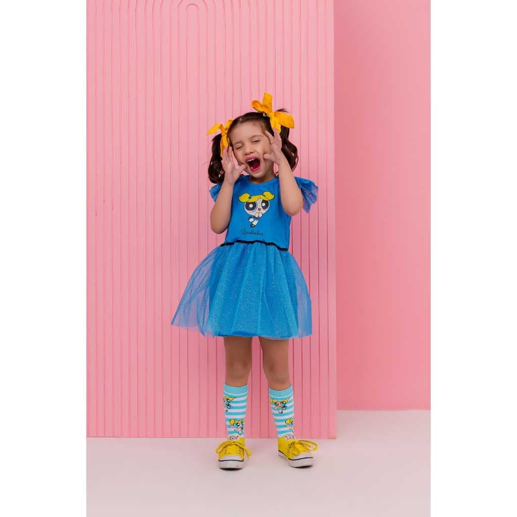 Fantasia Infantil Super Poderosas Lindinha com Meias Roupa Festa Menina Cosplay
