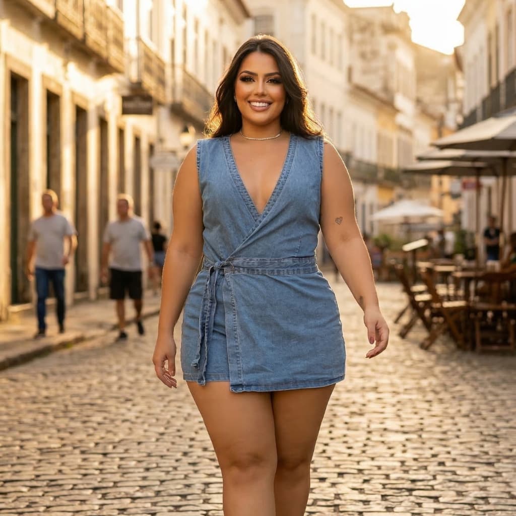 Macaquinho kimono plus size decotado short saia