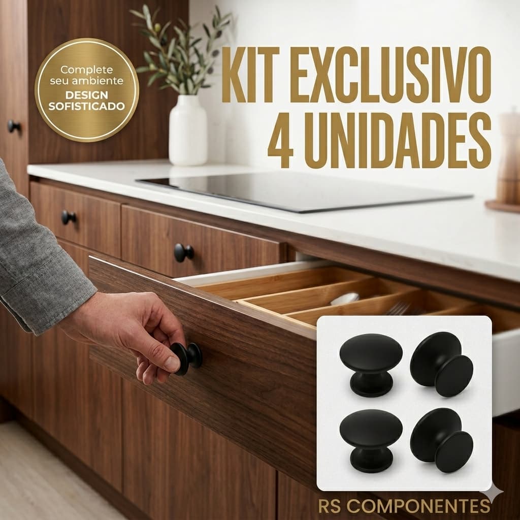 Kit 4 Puxadores Ponto Redondo 31,5mm para Móveis Renna